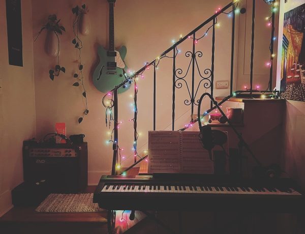 Christmas lights with guitar and piano